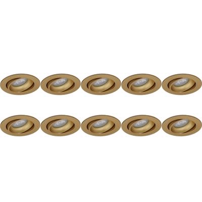 Spot Armatuur 10 Pack - Pragmi Delton Pro - GU10 Inbouwspot - Rond - Goud - Aluminium - Kantelbaar - Ø82mm