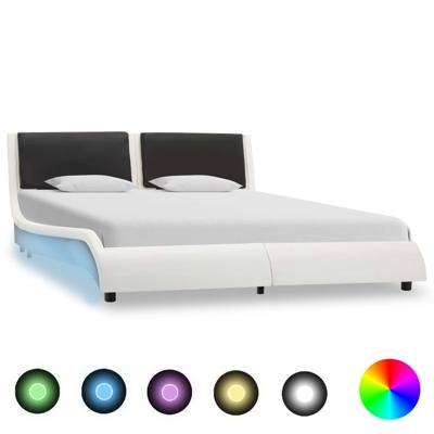 vidaXL Bedframe met LED kunstleer wit en zwart 140x200 cm