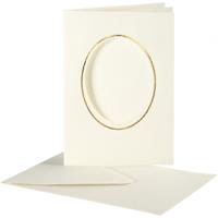 Creativ Company Passepartout kaarten , ovaal met gouden rand, afmeting kaart 10,5x15 cm, afmeting envelop 11,5x16,5 cm, off-white, 10 set/ 1 doos - thumbnail