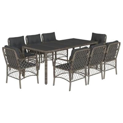 9-delige Tuinset met kussens poly rattan grijs