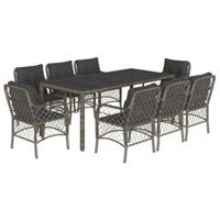 9-delige Tuinset met kussens poly rattan grijs - thumbnail