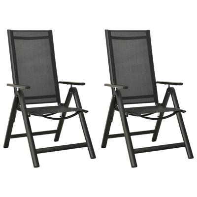 VidaXL Opklapbare stoelen, 2 stuks, van textiel en aluminium, zwart.