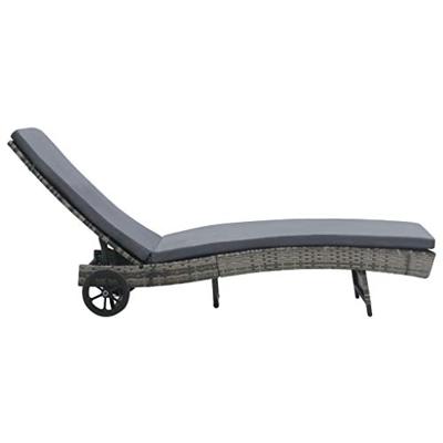 Ligbed met wielen en kussen poly rattan antraciet - thumbnail