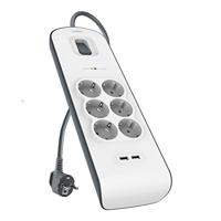 Belkin Spanningsbeveiliger met 6 stopcontacten en 2 USB-poorten stekkerdoos - thumbnail