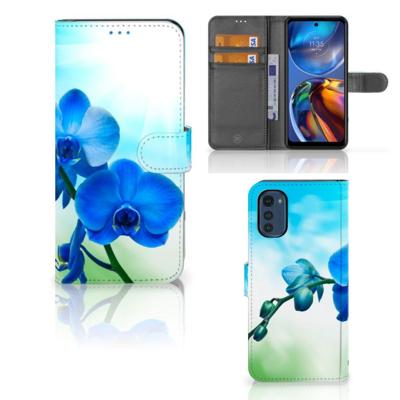 Motorola Moto E32 | Moto E32s Hoesje Orchidee Blauw - Cadeau voor je Moeder Motorola Moto E32 | Moto E32s Hoesje Orchidee Blauw - Cadeau voor je Moeder