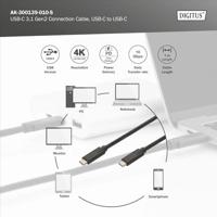 Digitus USB-kabel USB 3.2 Gen1 (USB 3.0 / USB 3.1 Gen1) USB-C stekker, USB-C stekker 1.00 m Zwart Afgeschermd (dubbel) AK-300139-010-S - thumbnail
