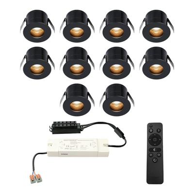 Set van 10 Olivia LED Mini Inbouwspots met Trafo - 12 Volt 3 Watt 150 lumen - Dimbaar - Verzonken - Plat 36mm - 2700K - IP44 waterdicht - Zwart - Veranda Spotjes - Overkapping Spotjes