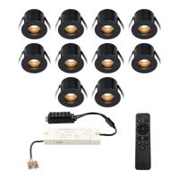 Set van 10 Olivia LED Mini Inbouwspots met Trafo - 12 Volt 3 Watt 150 lumen - Dimbaar - Verzonken - Plat 36mm - 2700K - IP44 waterdicht - Zwart - Veranda Spotjes - Overkapping Spotjes - thumbnail