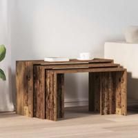 3-delige Tafeltjesset bewerkt hout oud houtkleurig - thumbnail