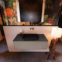 Badkamermeubelset Mondiaz Erin 100 cm met 1 Lade met RIDGE Wastafel Midden Urban Zonder Kraangaten Greeploos Mat Smoke - thumbnail