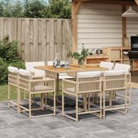 9-delige Tuinset met kussens poly rattan beige - thumbnail