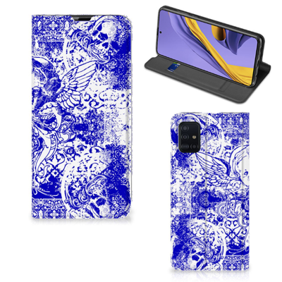 Mobiel BookCase Samsung Galaxy A51 Angel Skull Blauw Mobiel BookCase Samsung Galaxy A51 Angel Skull Blauw