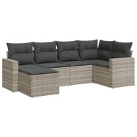 6-delige Loungeset met kussens poly rattan lichtgrijs - thumbnail