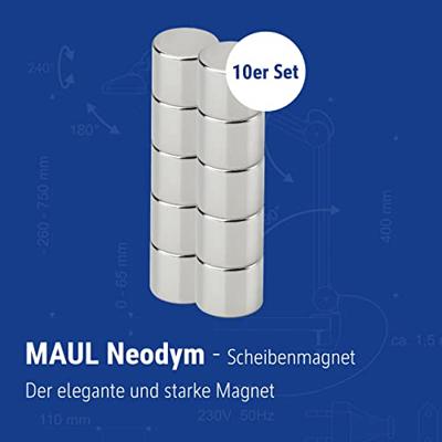 MAUL neodymium cylinder magneet, ft 10 x 10 x 10 mm, trekkracht 4 kg, zilver, blister van 10 stuks MAUL neodymium cylinder magneet, ft 10 x 10 x 10 mm, trekkracht 4 kg, zilver, blister van 10 stuks