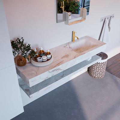 MONDIAZ ALAN-DLUX 150cm planchet Frappe. Vrijhangende wastafel CLOUD rechts 1 kraangat, kleur Frappe. MONDIAZ ALAN-DLUX 150cm planchet Frappe. Vrijhangende wastafel CLOUD rechts 1 kraangat, kleur Frappe.