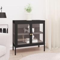 Dressoir 70x35x70 cm staal en glas zwart - thumbnail