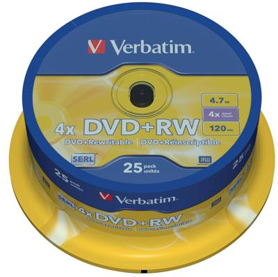 Verbatim 43489 DVD+RW disc 4.7 GB 25 stuk(s) Spindel Herschrijfbaar