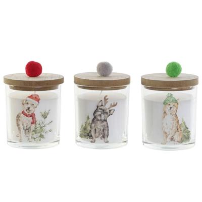 Kaars DKD Home Decor Multicolour Pompons Kerstmis 8 x 8 x 9 cm 8 x 8 x 11 cm (3 Stuks) (2 Stuks)