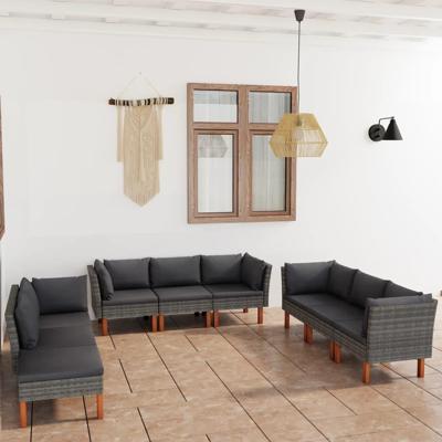 9-delige Loungeset met kussens poly rattan grijs