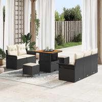 Tuinbankenset met kussen 8 pcs Zwart poly rattan - thumbnail