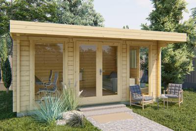 Tuindeco Mia Blokhut 500x360 cm 70 mm vuren blank- Plat dak- Onbehandeld vurenhout- Tuindeco Tuindeco Mia Blokhut 500x360 cm 70 mm vuren blank- Plat dak- Onbehandeld vurenhout- Tuindeco