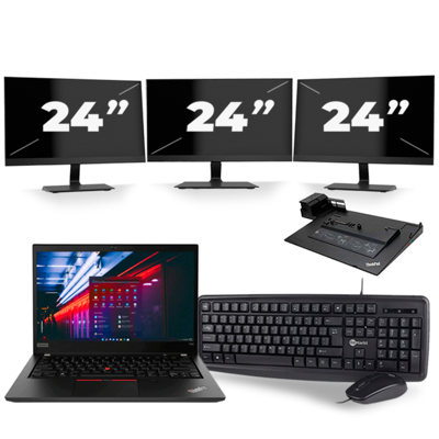 Lenovo ThinkPad T490 - Intel Core i5-8e Generatie - 14 inch - 16GB RAM - 256GB SSD - Windows 11 Home + 3x 24 inch Monitor
