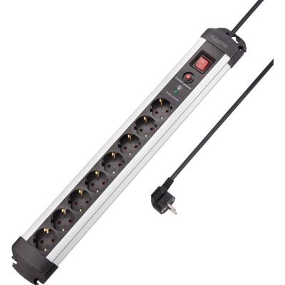 Sygonix SY-4755614 Overspanningsveilige stekkerdoos 8-voudig Zilver, Zwart Randaarde stekker 1 stuk(s)