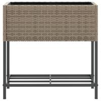 Plantenbakken met schap 2 st 70x28x70 poly rattan grijs - thumbnail