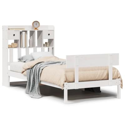 Bed met boekenkast zonder matras grenenhout wit 90x200 cm - thumbnail