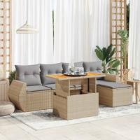 6-delige Loungeset met kussens poly rattan beige - thumbnail