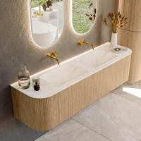 Mondiaz KURVE-DLUX 170 cm Onderkast Greeploos 1 Lade Met Deuren Oak, Wastafel Solid Surface Dubbel Ostra 0 Kraangaten Zonder Spiegel (KRVLEA170L+R1L2D0KD-Oak/Ost) - thumbnail