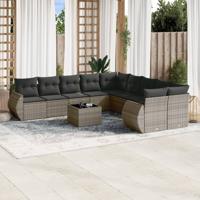 10-delige Loungeset met kussens poly rattan grijs - thumbnail