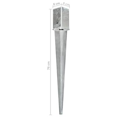 VidaXL Grondpinnen 2 st 8x8x76 cm gegalvaniseerd staal zilverkleurig
