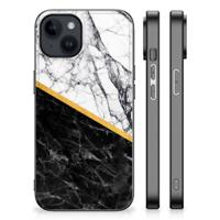 iPhone 15 Plus Marmeren Print Telefoonhoesje Marmer Wit Zwart - Origineel Cadeau Man - thumbnail