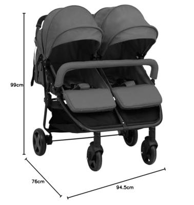 VidaXL Tweelingbuggy staal donkergrijs en zwart