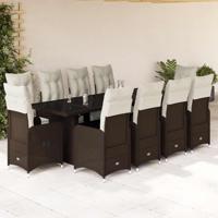 11-delige Bistroset met kussens poly rattan bruin - thumbnail