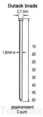 Dutack 1.6mm brads | 20mm | 2500 stuks - 5138030 Dutack 1.6mm brads | 20mm | 2500 stuks - 5138030
