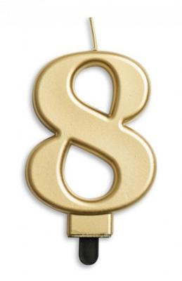 Kaars 8 jaar goudkleurig luxe Kaars 8 jaar goudkleurig luxe