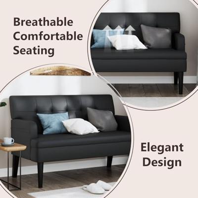 Bankje met rugleuning 112x65,5x75 cm kunstleer zwart