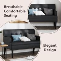 Bankje met rugleuning 112x65,5x75 cm kunstleer zwart - thumbnail