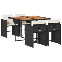 5-delige Tuinset met kussens poly rattan zwart - thumbnail