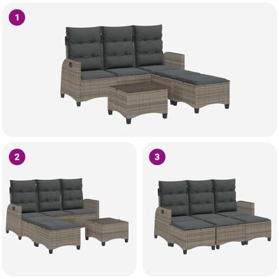 3-delige Tuinbankstel met kussens L-vormig poly rattan grijs