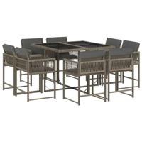 9-delige Tuinset met kussens poly rattan grijs - thumbnail