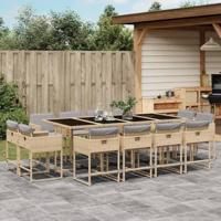 13-delige Tuinset met kussens poly rattan gemengd beige - thumbnail