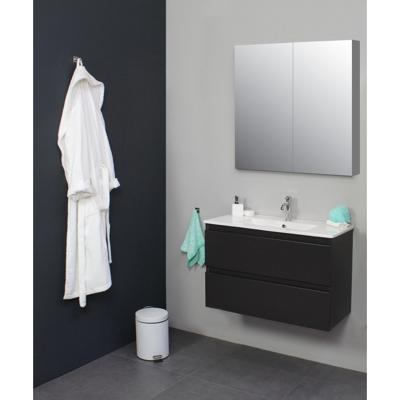 On-Line Badkamermeubelset - 80 cm - Voorgemonteerd - Porseleinen Wastafel - 1 Kraangat - Spiegelkast - Mat Antraciet