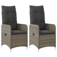 Tuinstoelen 2 st verstelbaar met kussens poly rattan grijs - thumbnail