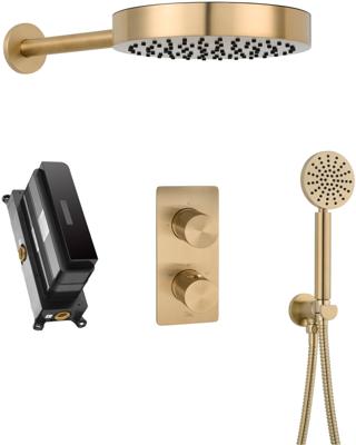 Ben Engraved Line inbouw regendoucheset Ø25cm geborsteld messing pvd