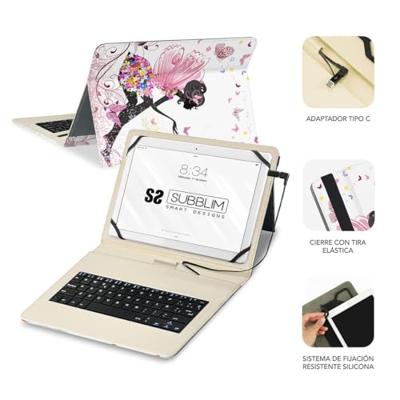 SUBBLIM Tabletbeschermhoes met micro-USB-toetsenbord, Spaans toetsenbord, van 10,1 inch tot 11 inch, magneetsluiting, USB C, compatibel met Android-apparaten (Hadas)