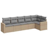 6-delige Loungeset met kussens poly rattan beige - thumbnail