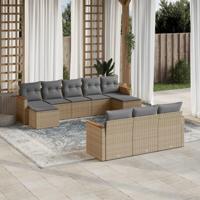 10-delige Loungeset met kussens poly rattan beige - thumbnail
